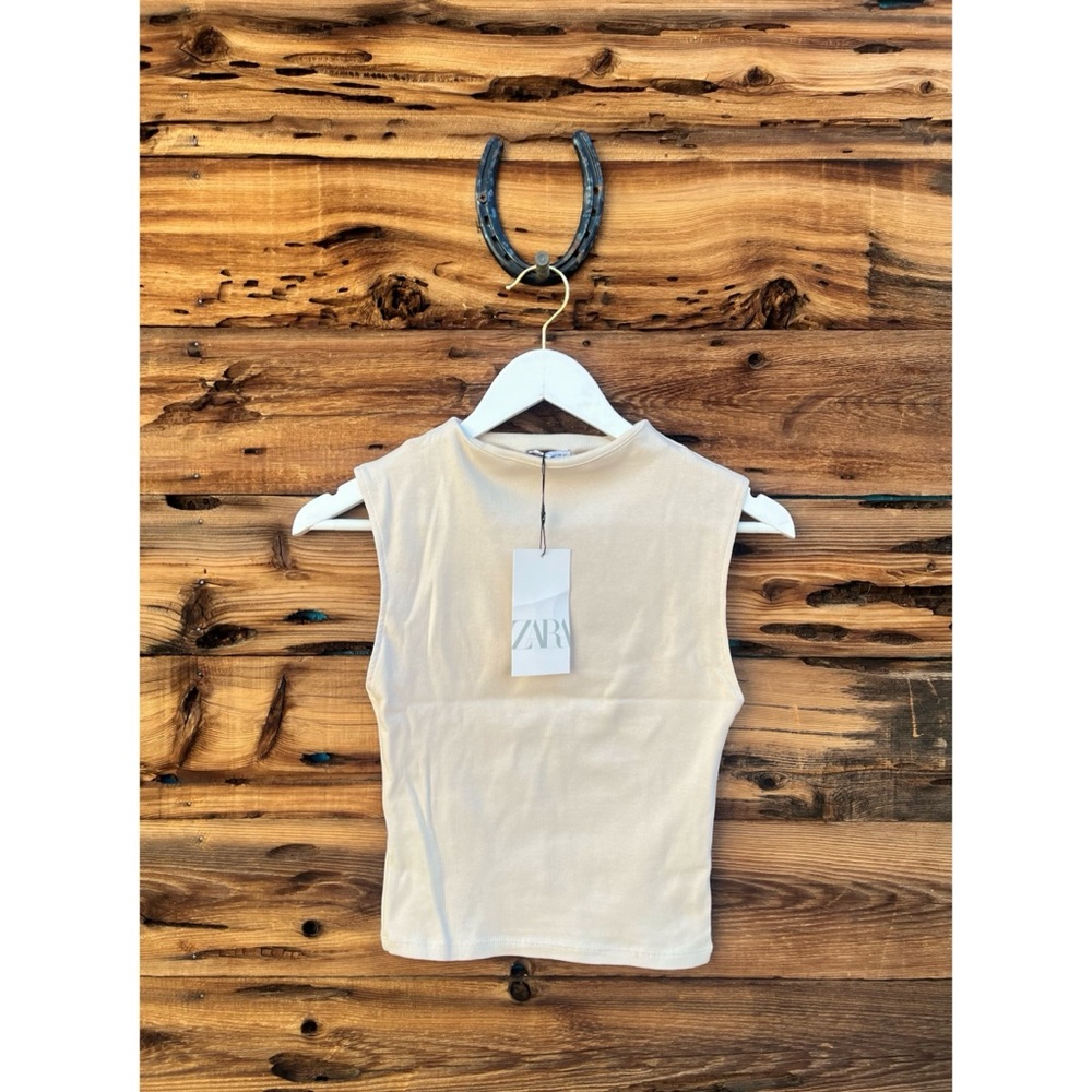 ZARA | NWT Cream Tan Sleeveless Cropped Tank Top M